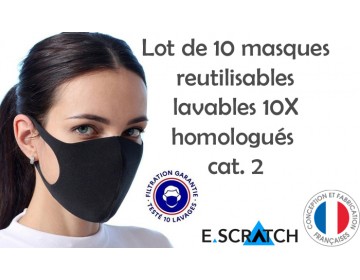 PACK de 10 MASQUES RÉUTILISABLES HOMOLOGUÉS 0.19€/utilisation