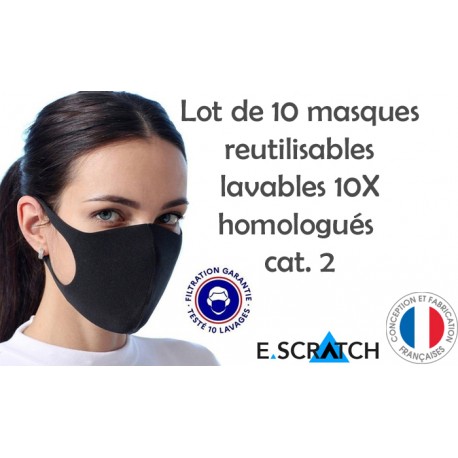 PACK de 10 MASQUES RÉUTILISABLES HOMOLOGUÉS